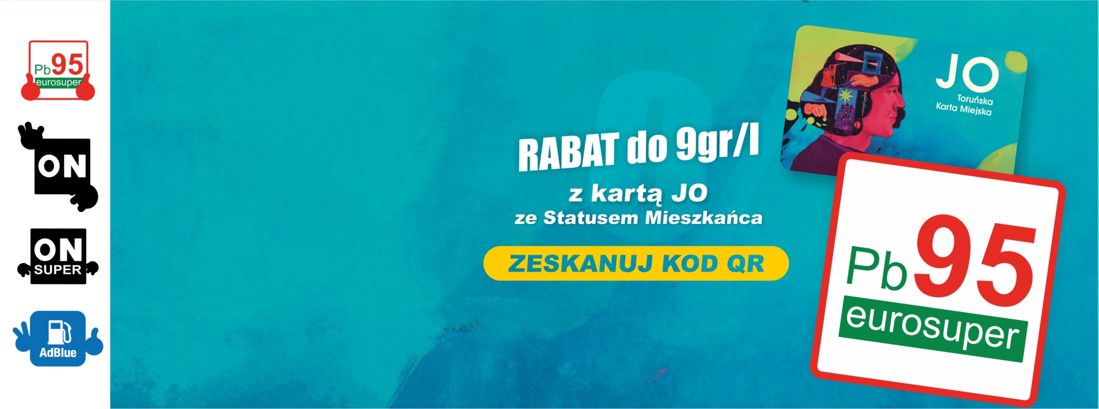 grafika promująca stację paliw i kartę miejską JO - karta i ikony paliw